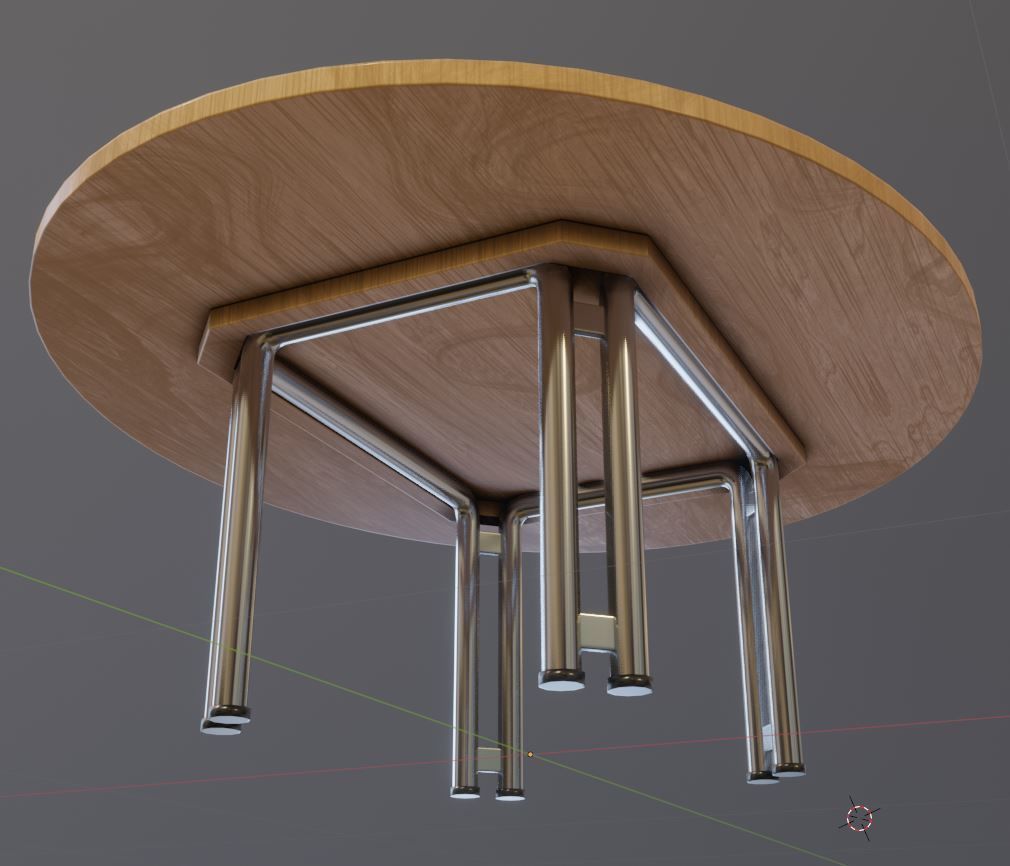 Metal Base Oval Wood Table 3D model_12