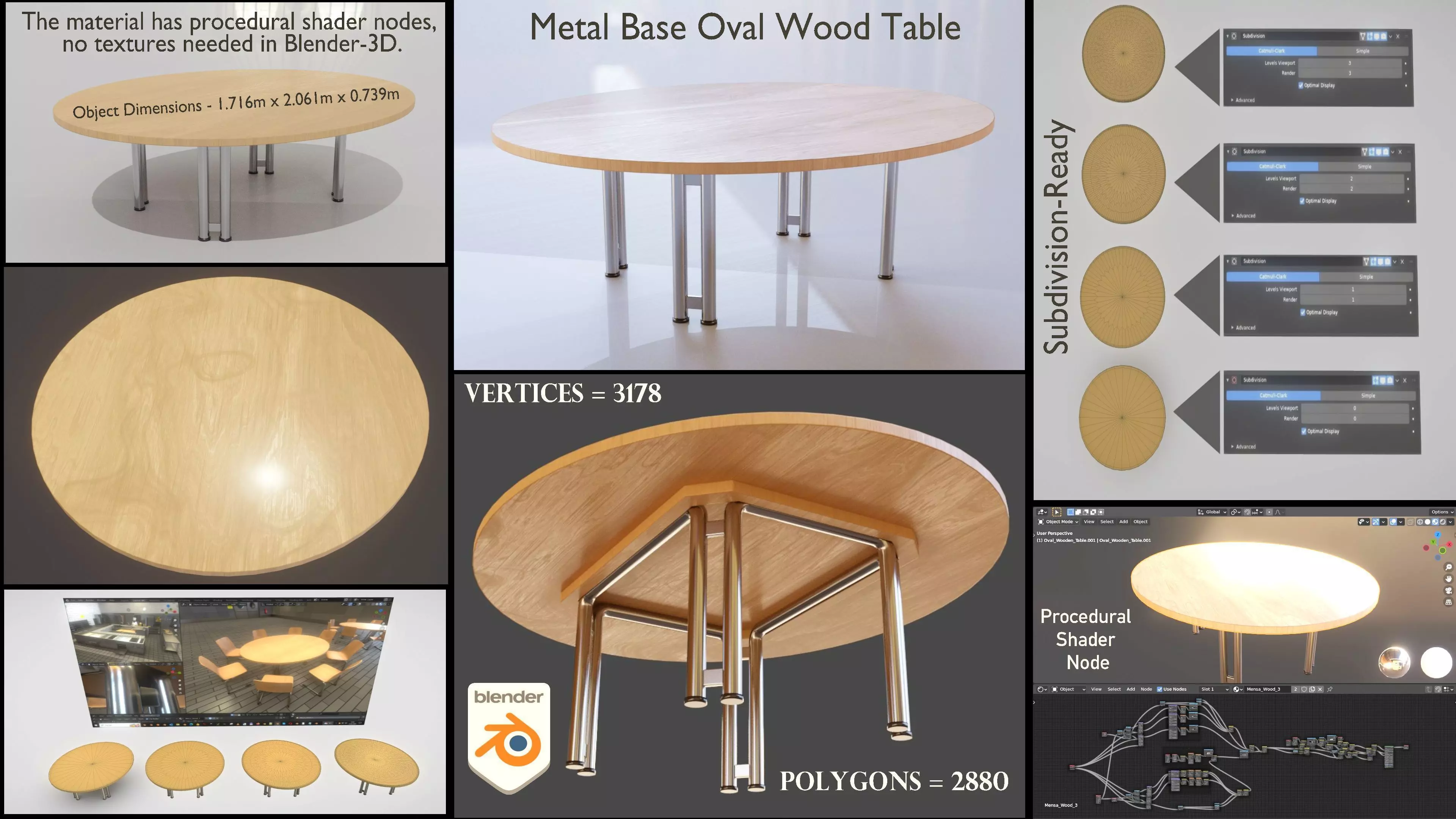 Metal Base Oval Wood Table 3D model_0