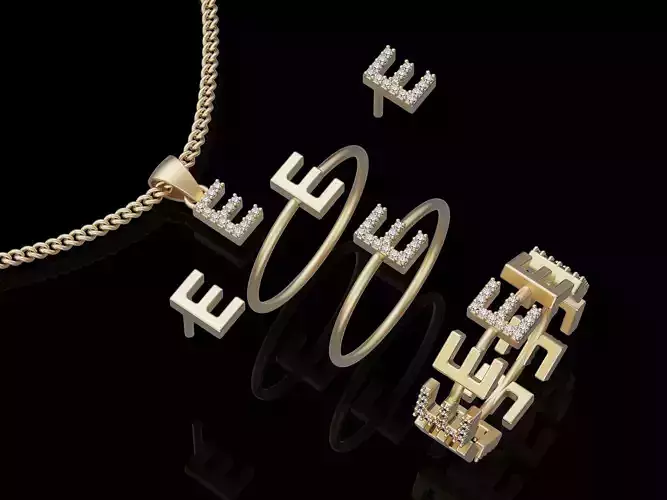 Letter E eaant ring   printable jewelry 3D mrring pendodel