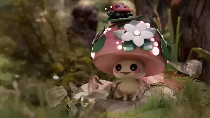 Magic Mushroom with Ladybug on the cap