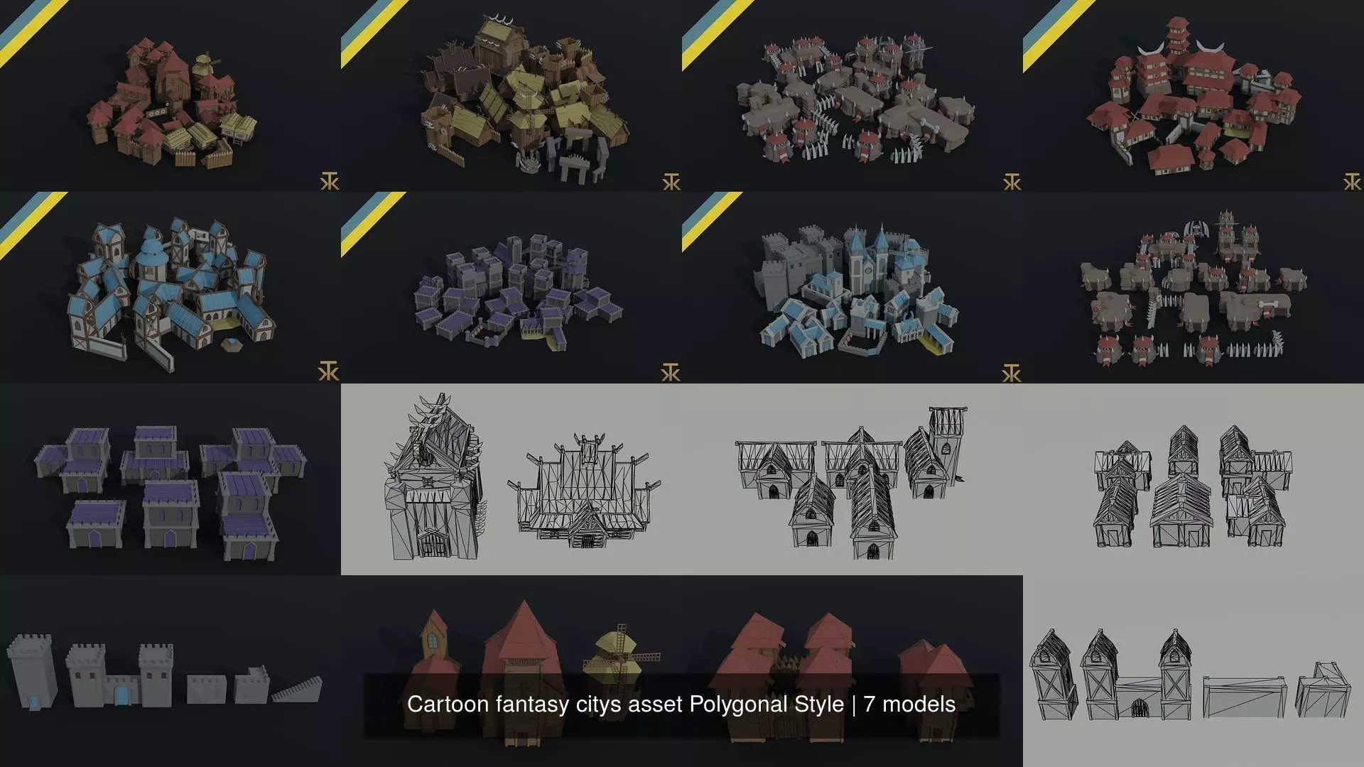 Cartoon fantasy citys asset Polygonal Style 3D Model Collection_1