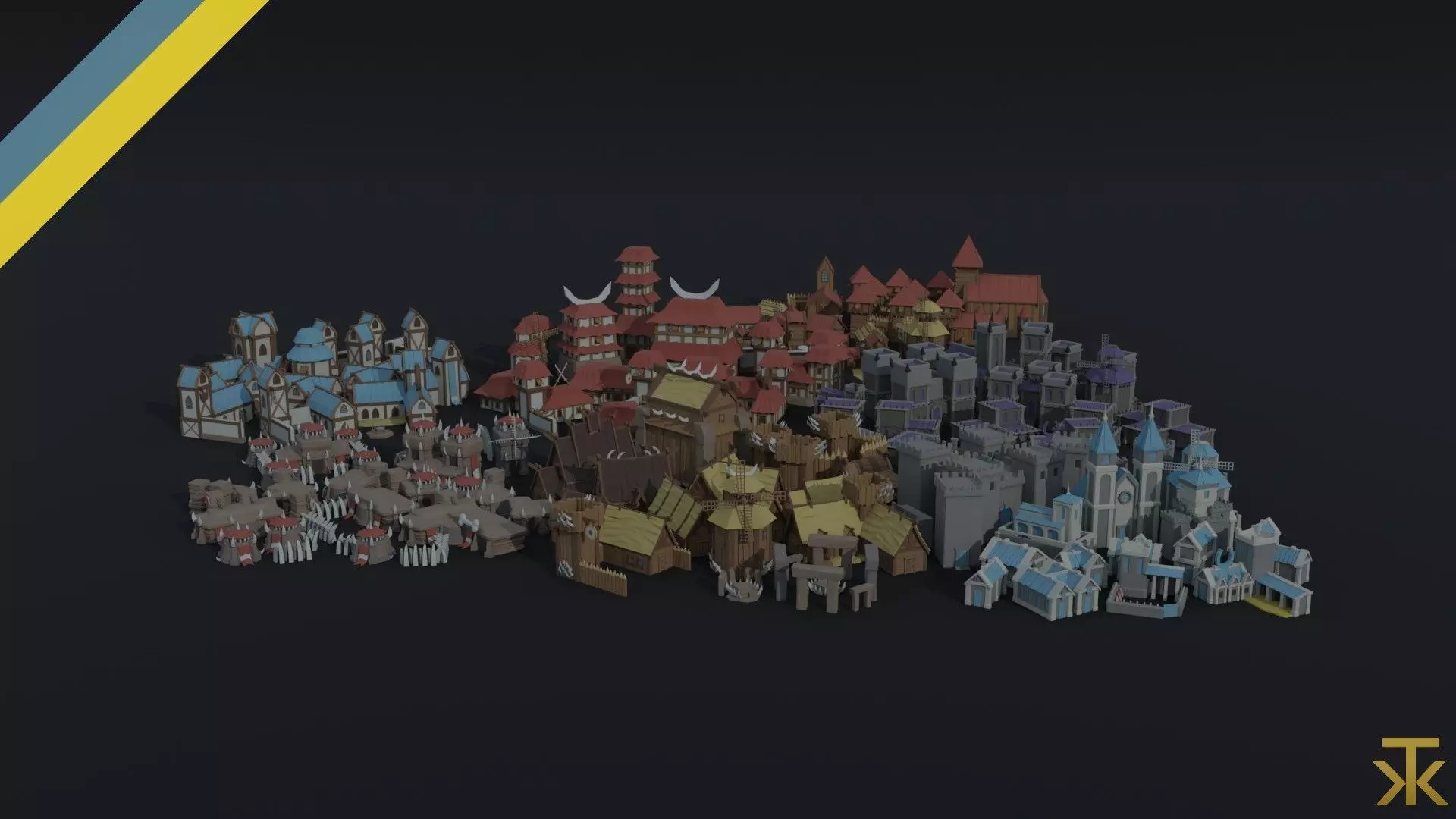 Cartoon fantasy citys asset Polygonal Style 3D Model Collection_0