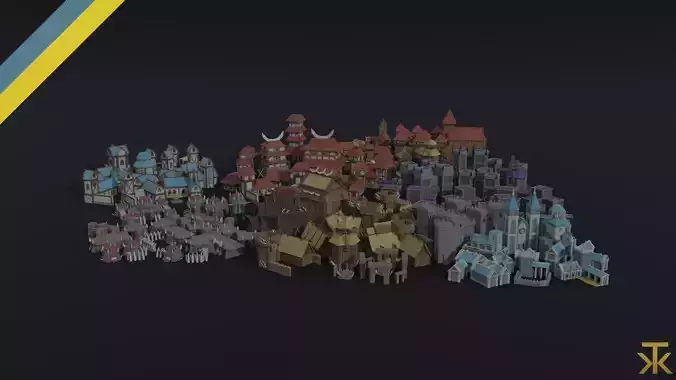 Cartoon fantasy citys asset Polygonal Style 3D Model Collection