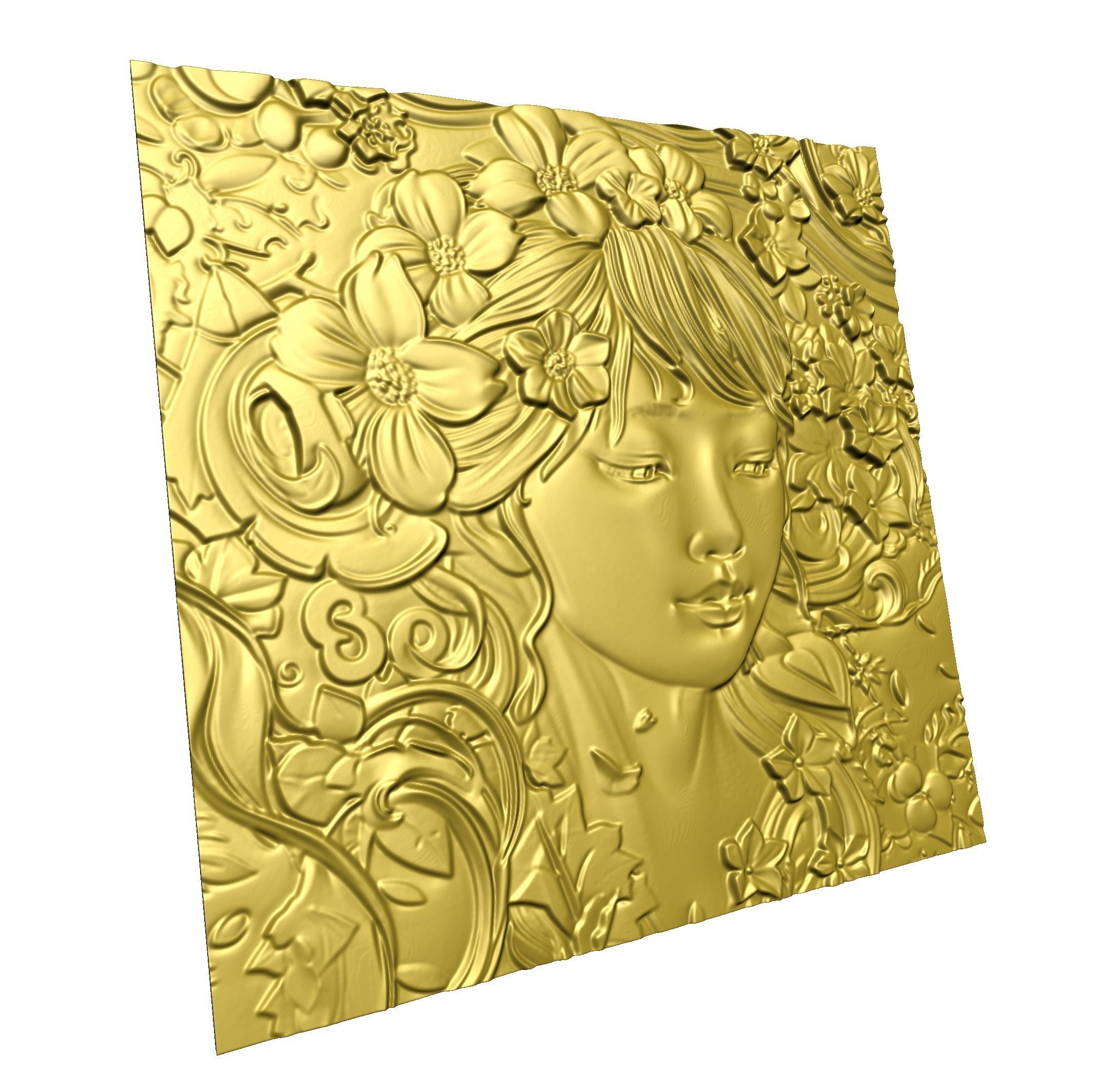 Japanese anime girl with flowers2 CNC 3D model 3D print model_6