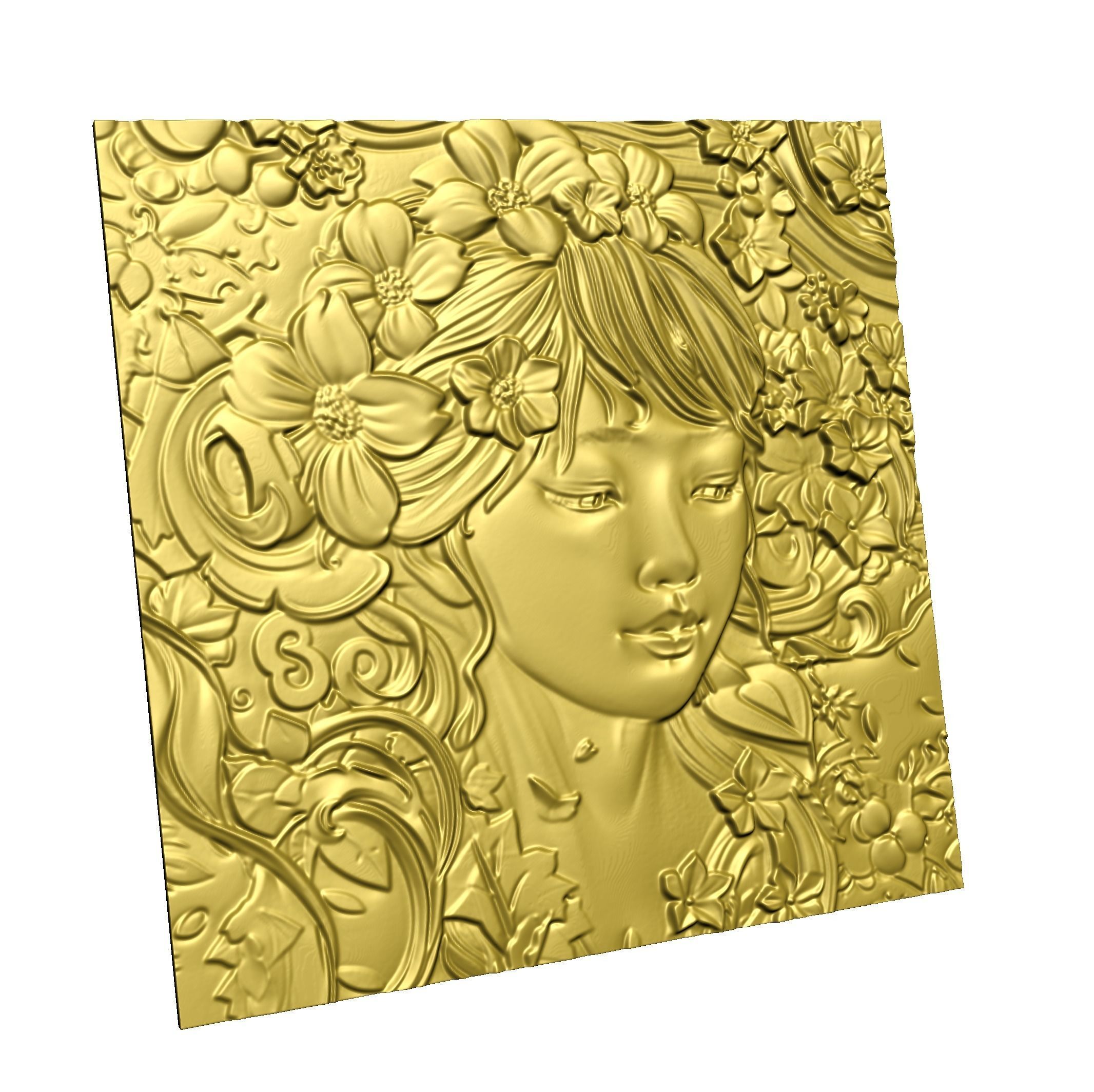 Japanese anime girl with flowers2 CNC 3D model 3D print model_10