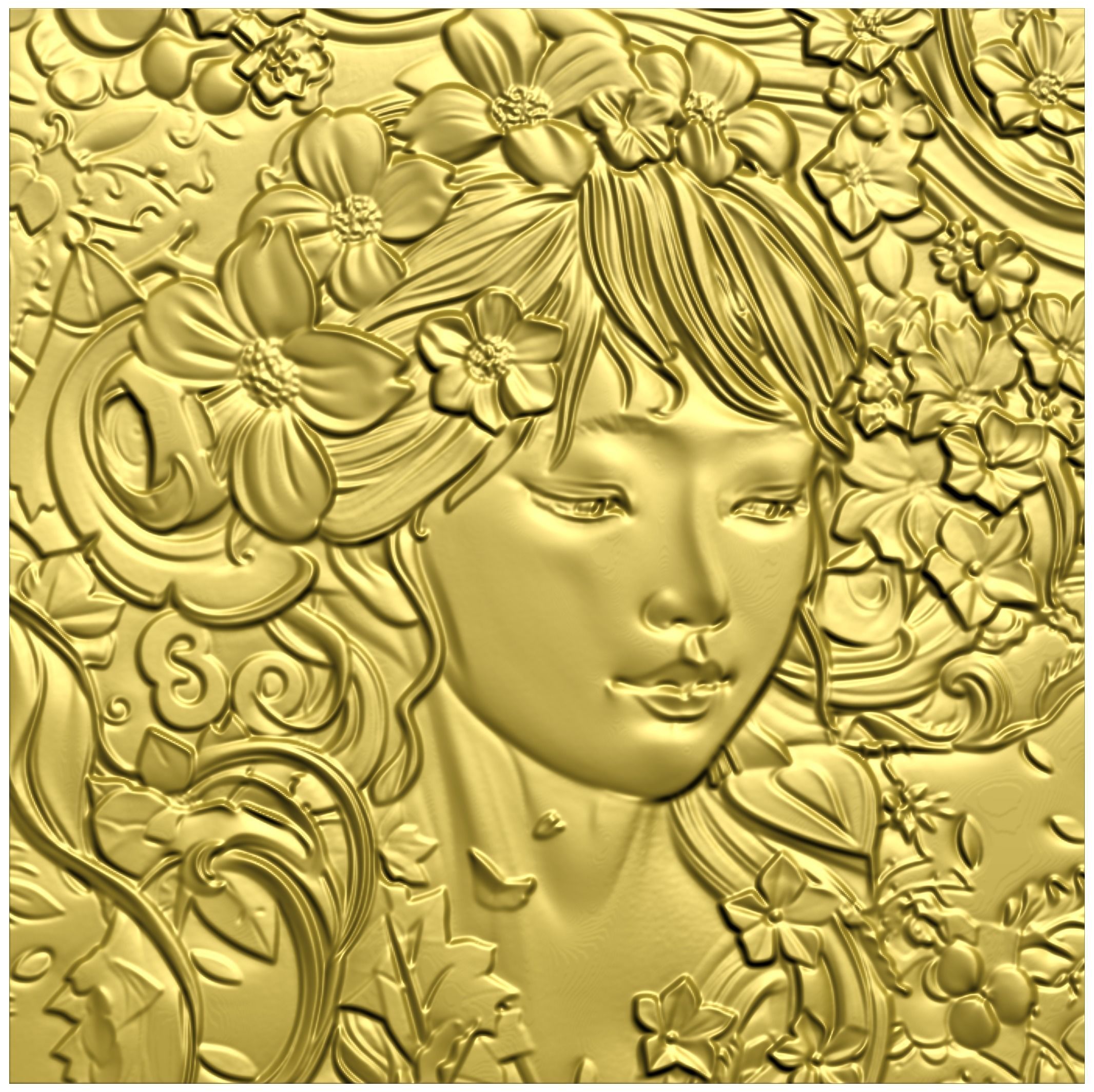 Japanese anime girl with flowers2 CNC 3D model 3D print model_8