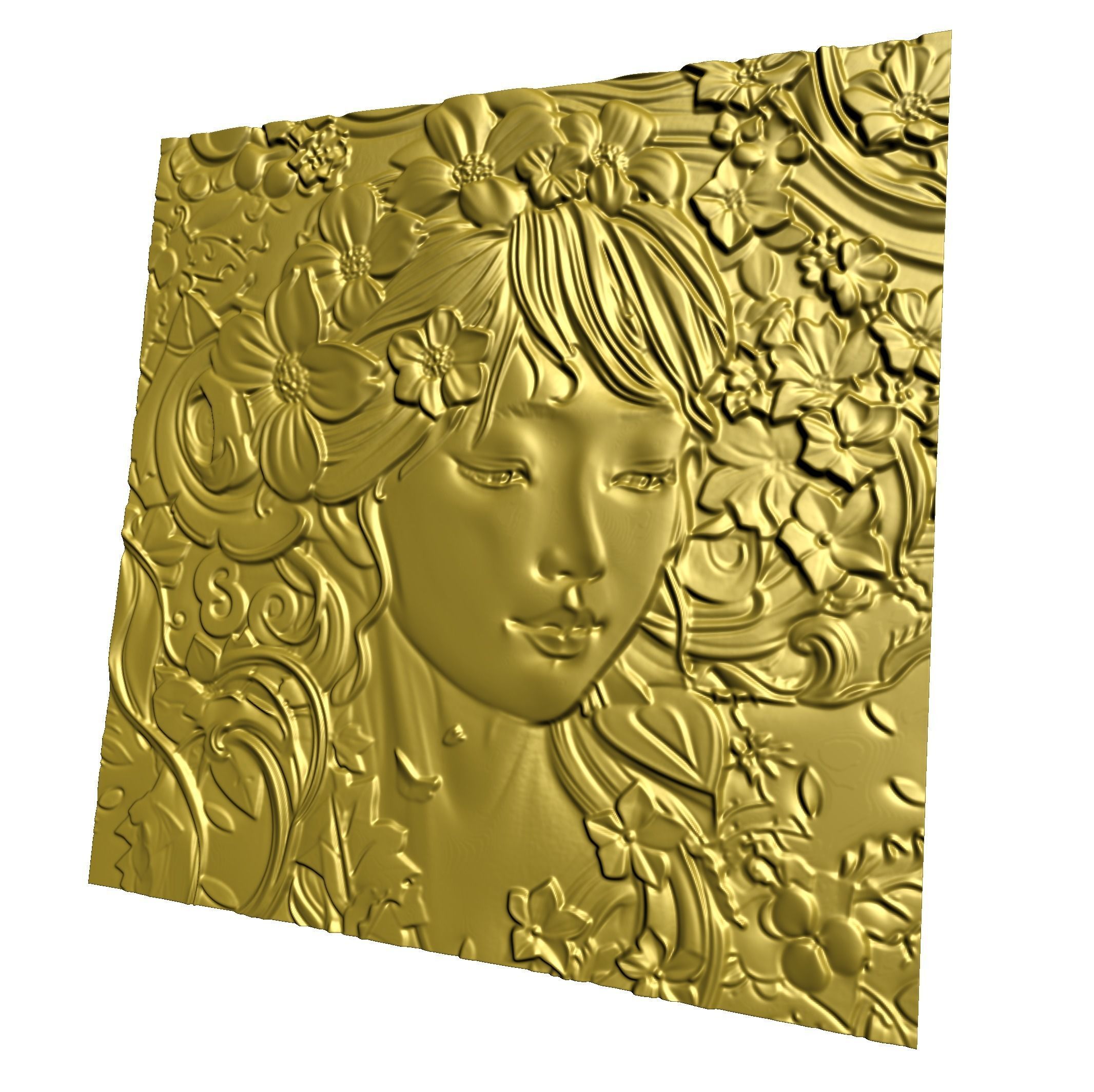 Japanese anime girl with flowers2 CNC 3D model 3D print model_7