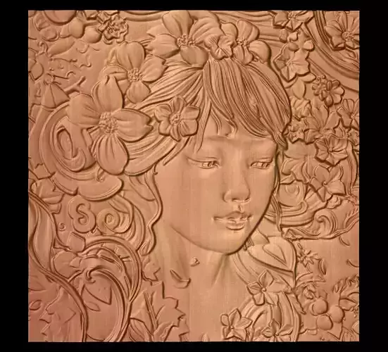Japanese anime girl with flowers2 CNC 3D model 3D print model