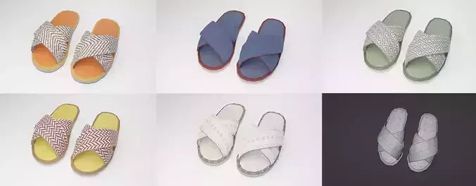 Slippers 5 colors low-poly