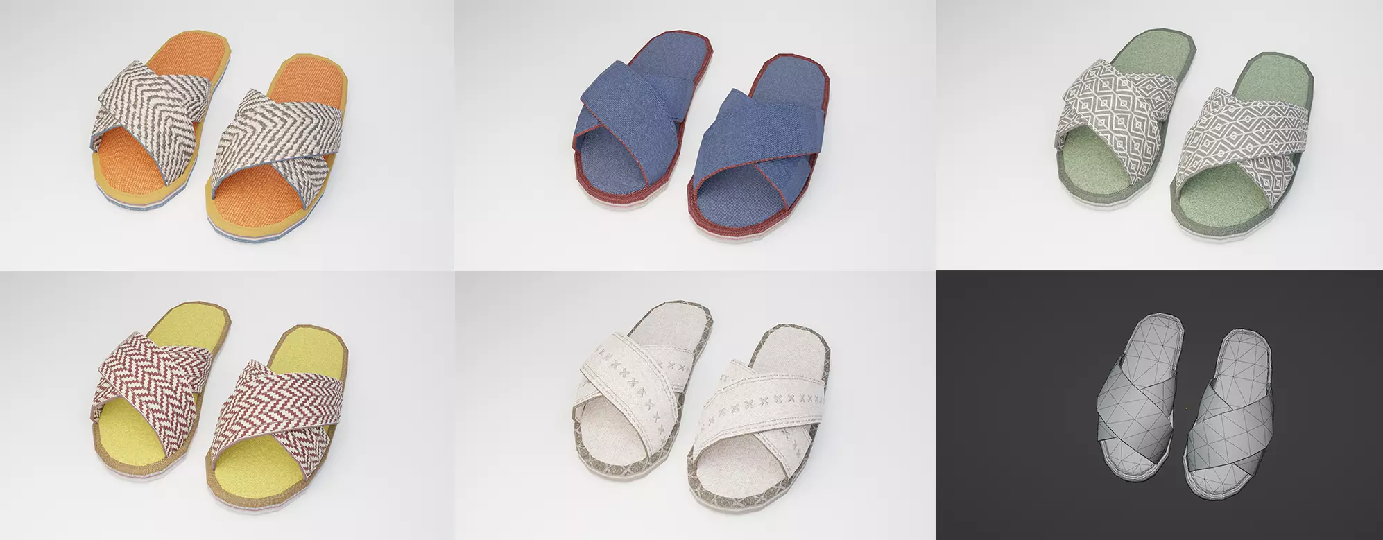 Slippers 5 colors low-poly 3D Model Collection_0