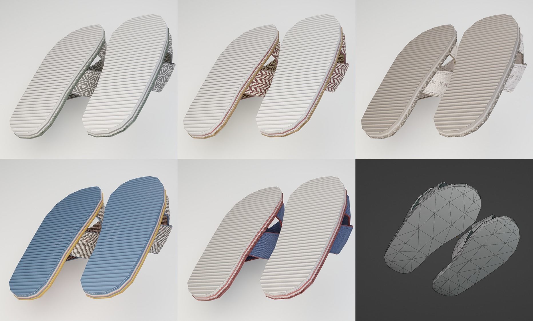 Slippers 5 colors low-poly 3D Model Collection_7