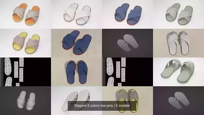 Slippers 5 colors low-poly