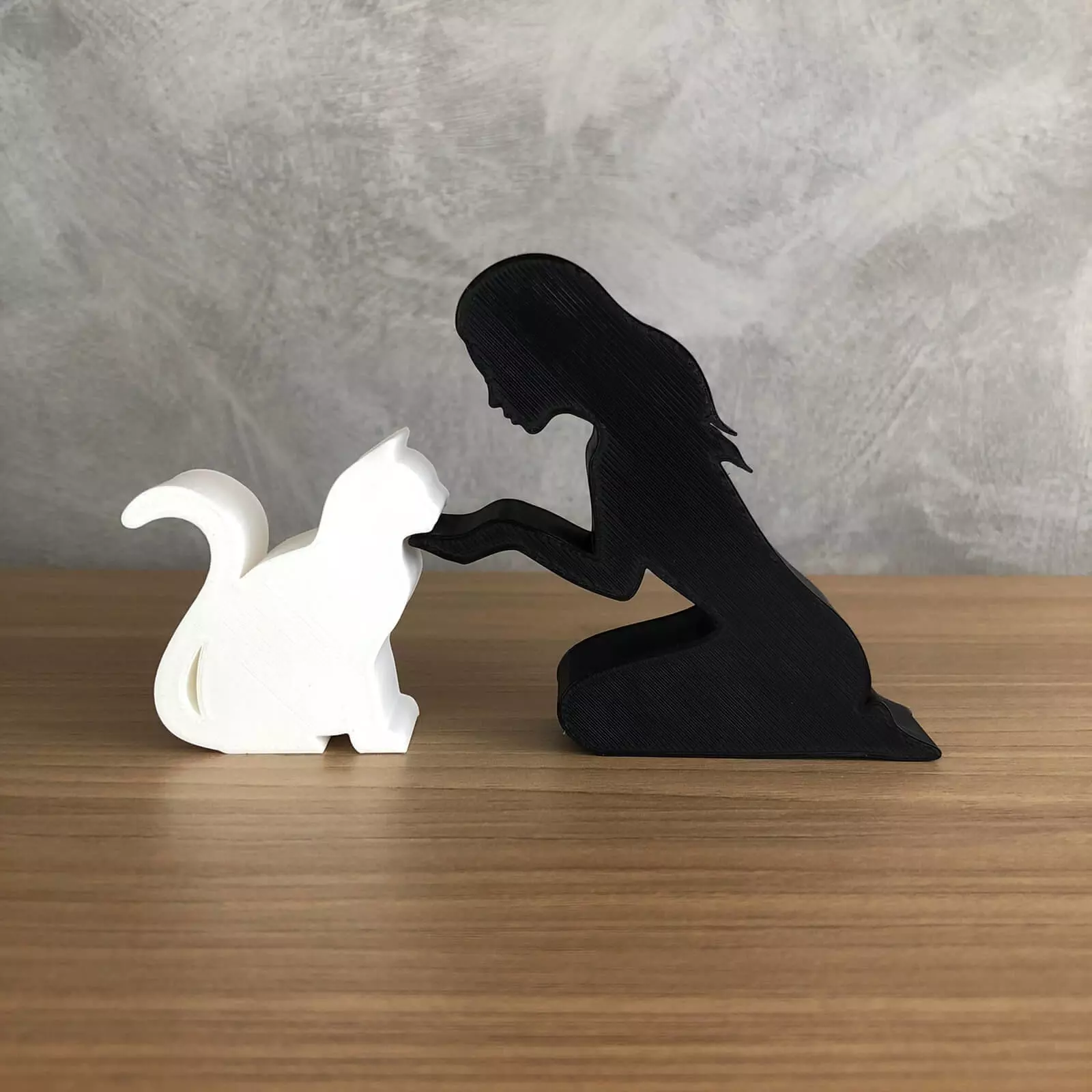 Girl and her cat -straight hair- for 3D printer or laser cut 3D print model