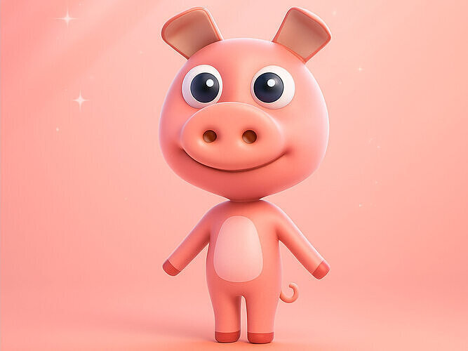 Adorable Pig Cartoon Low-poly 3D model