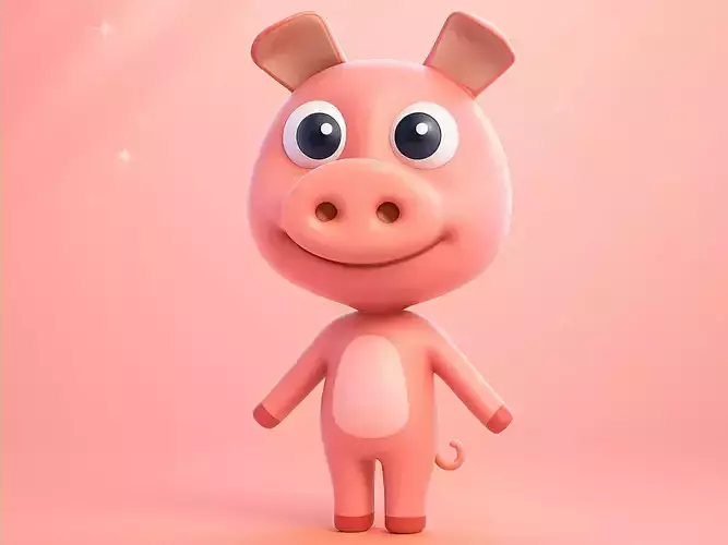 Adorable Pig Cartoon Low-poly 3D model