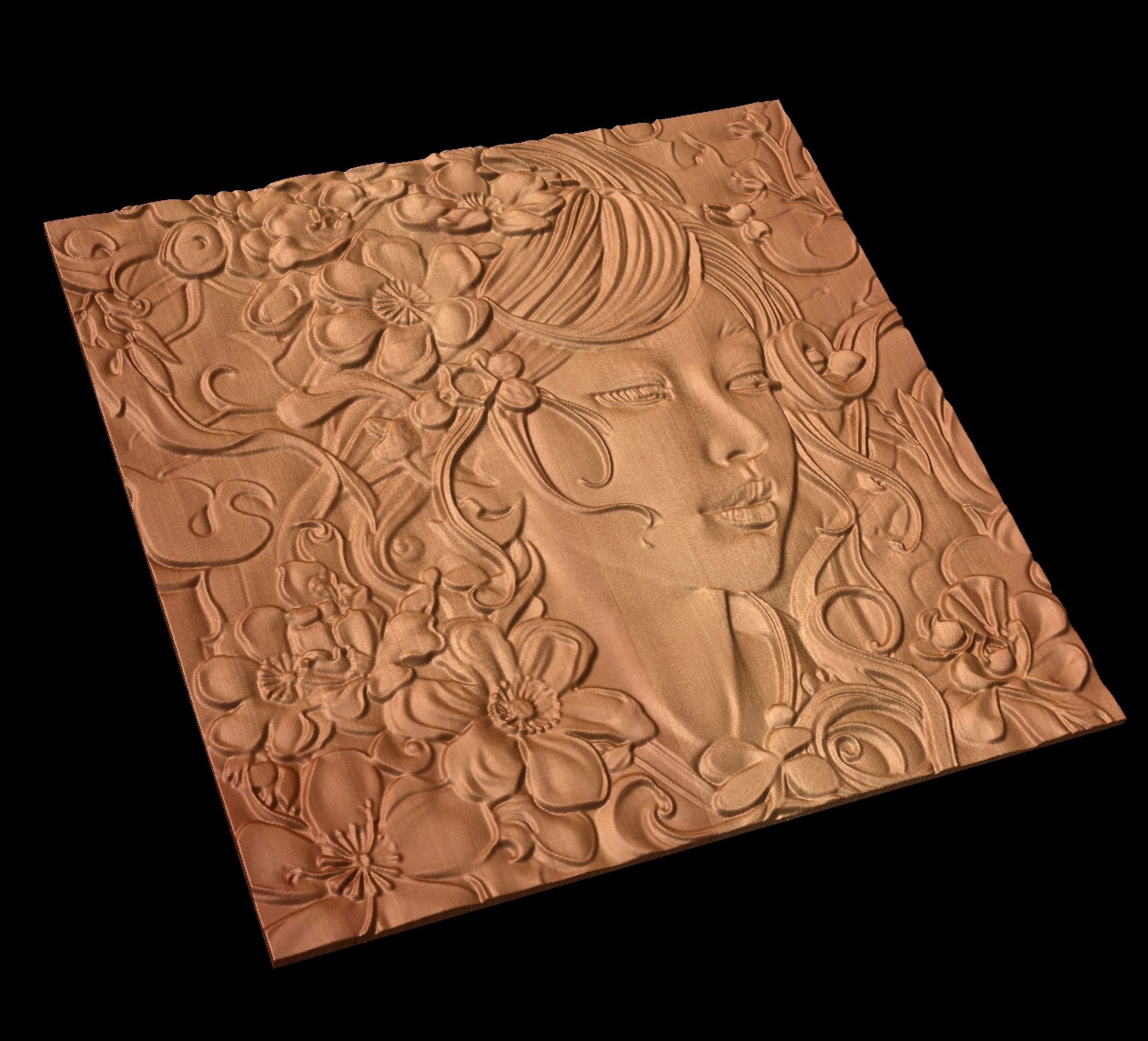 Japanese anime girl with flowers3 CNC 3D model 3D print model_1