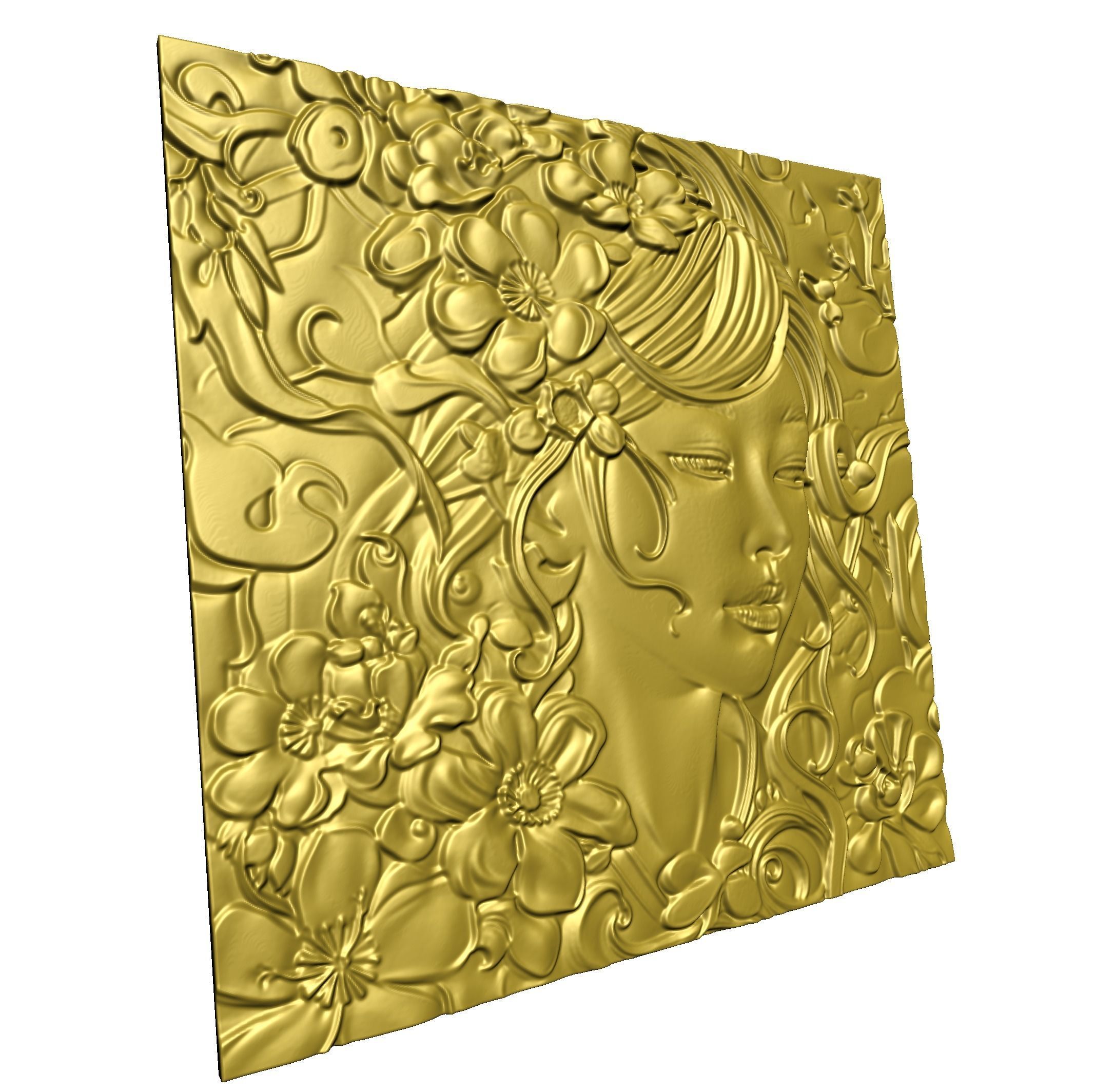 Japanese anime girl with flowers3 CNC 3D model 3D print model_3