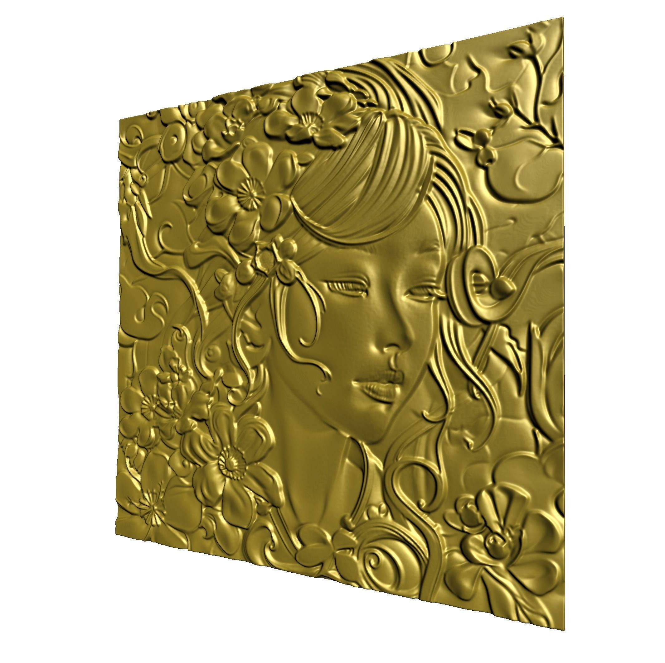 Japanese anime girl with flowers3 CNC 3D model 3D print model_5