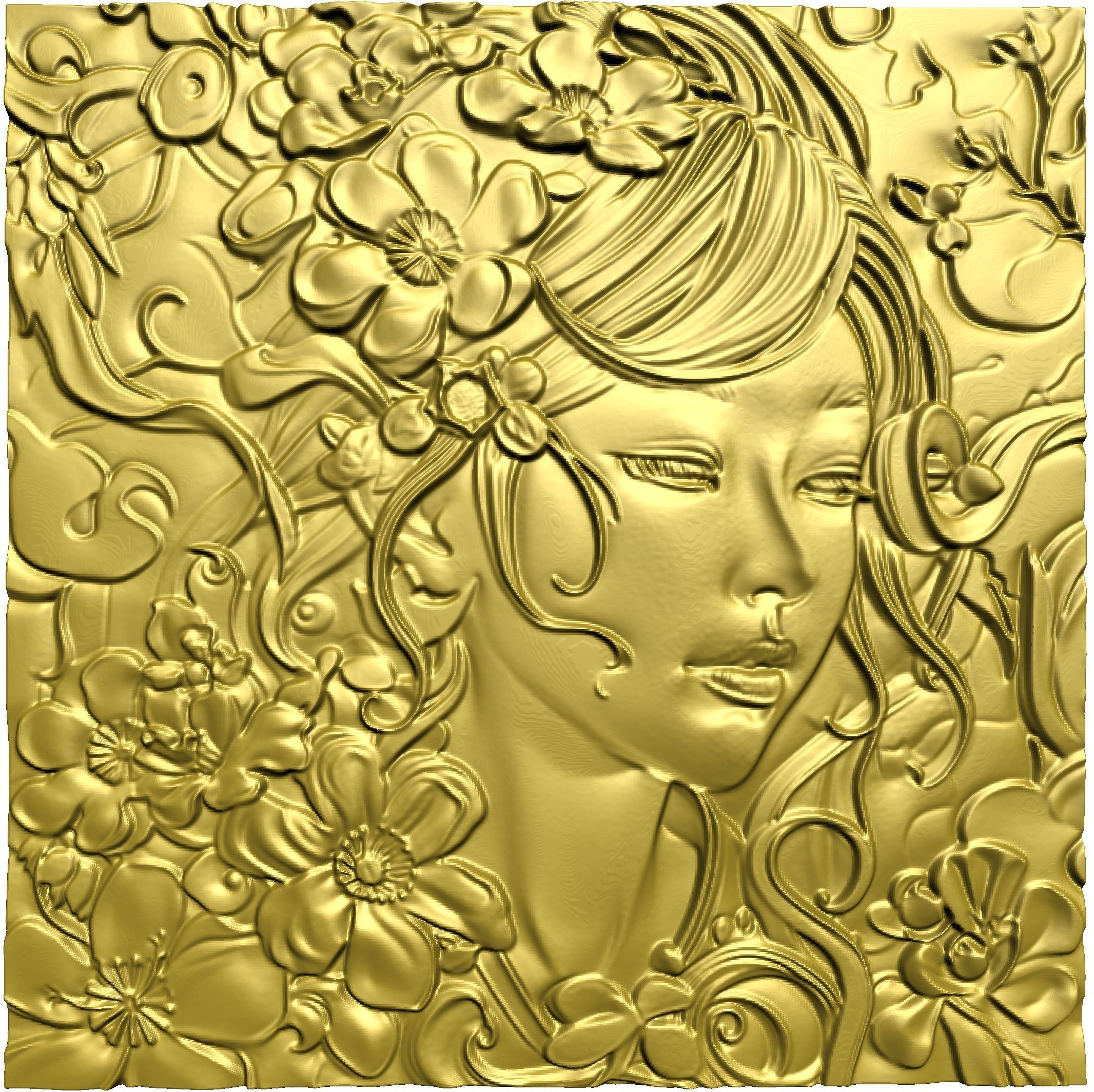 Japanese anime girl with flowers3 CNC 3D model 3D print model_2