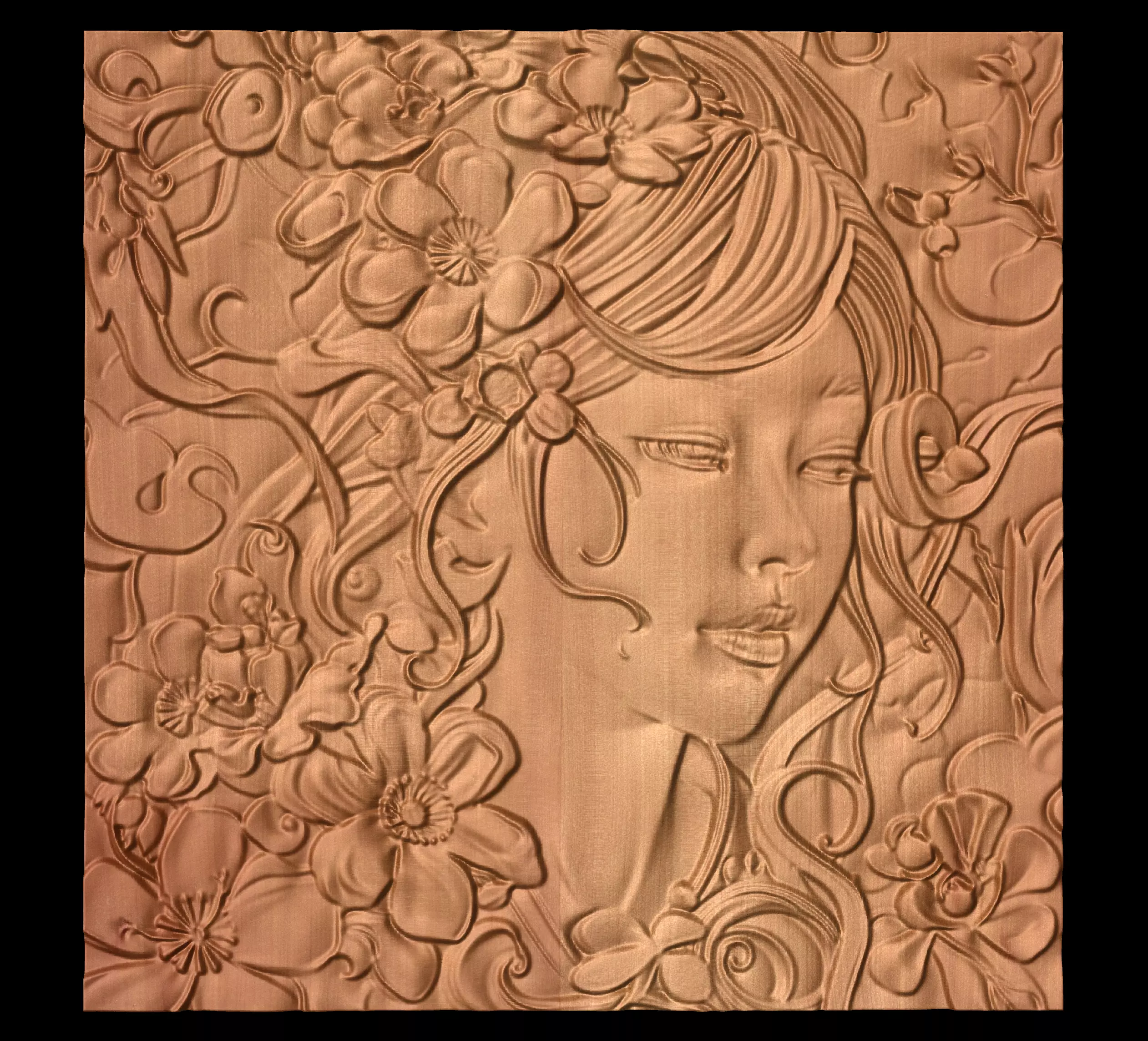 Japanese anime girl with flowers3 CNC 3D model 3D print model_0