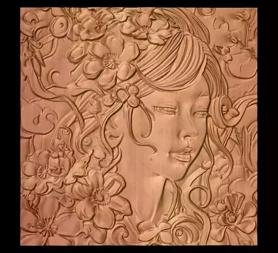 Japanese anime girl with flowers3 CNC 3D model 3D print model