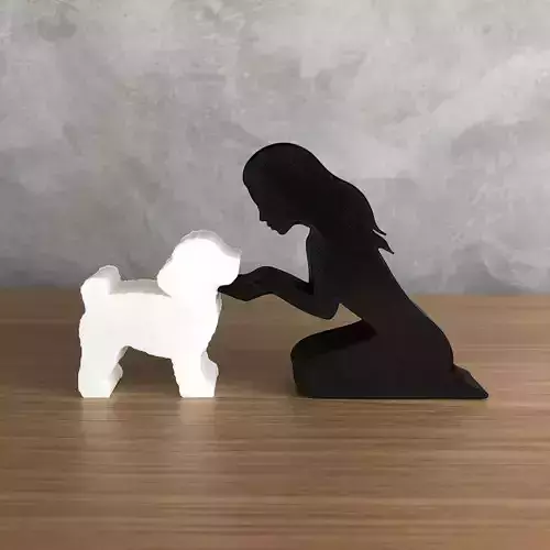 Girl and her poodle -straight hair- for 3D printer or laser cut