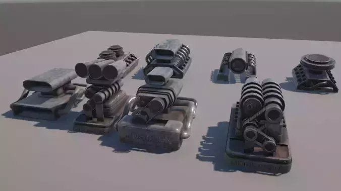 Car Engines Collection Low-poly 3D model