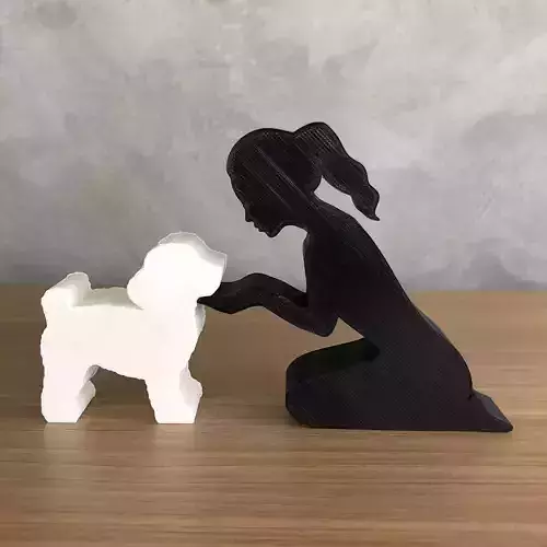 Girl and her poodle -tied hair- for 3D printer or laser cut