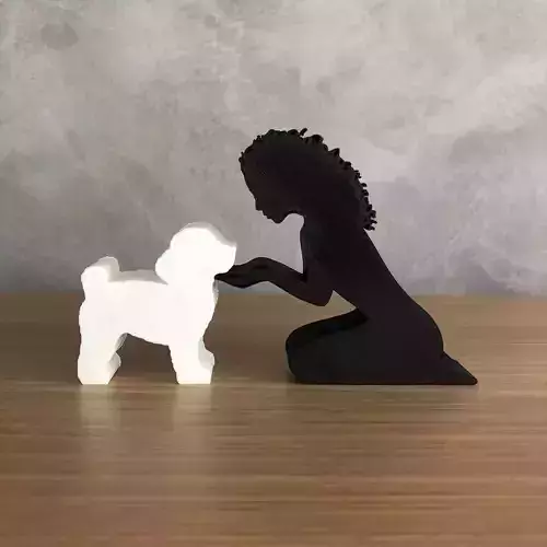 Girl and her poodle -wavy hair- for 3D printer or laser cut