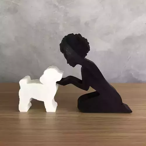 Girl and her poodle -afro hair- for 3D printer or laser cut