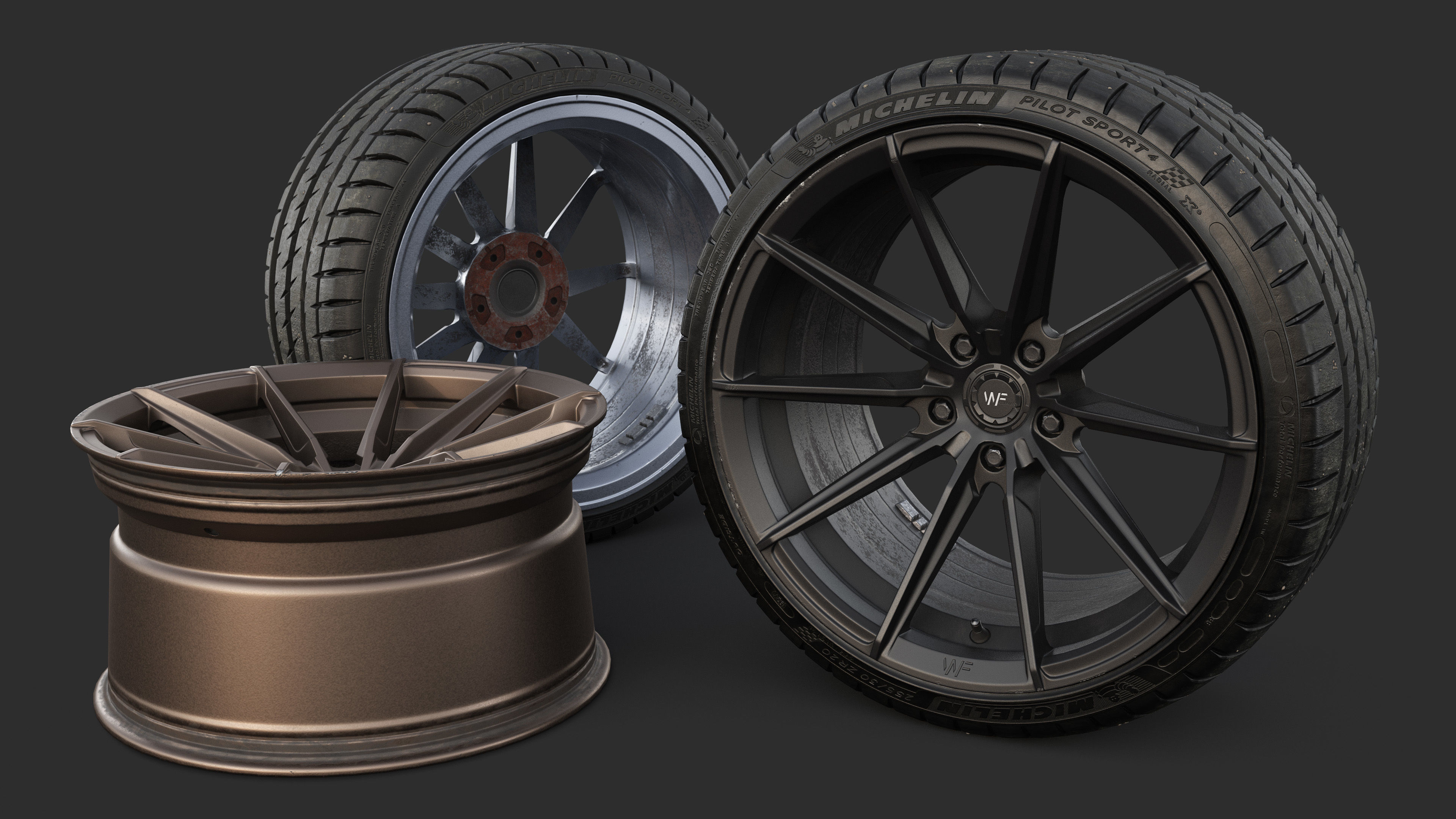 Rim WheelForce CF3-FF R Tire Michelin Pilot Sport 4 Low-poly 3D model_7