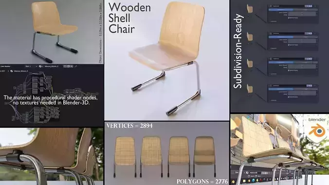 Wooden Shell Chair 3D model