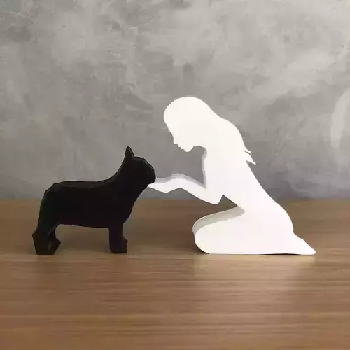 Girl and her french bulldog -straight hair- for 3D printer 