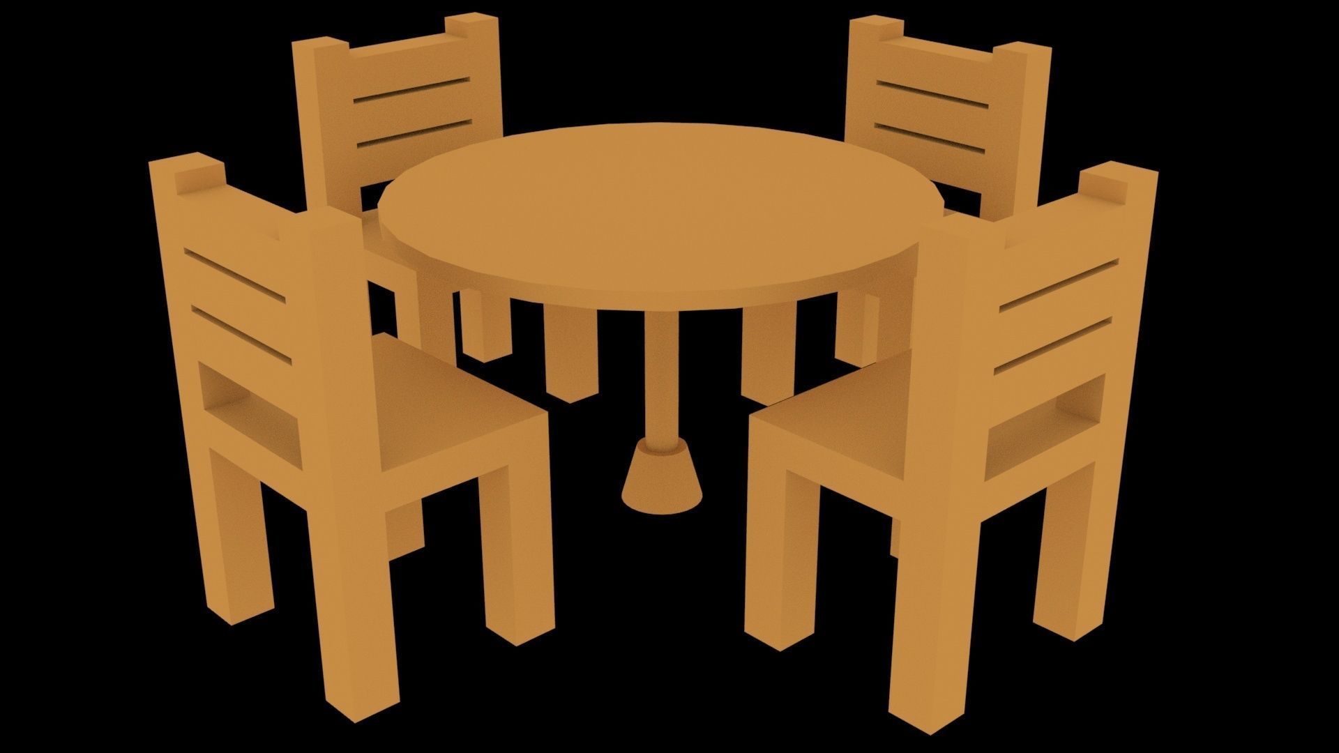 Low Poly Game Ready Table and Chairs Low-poly 3D model_4