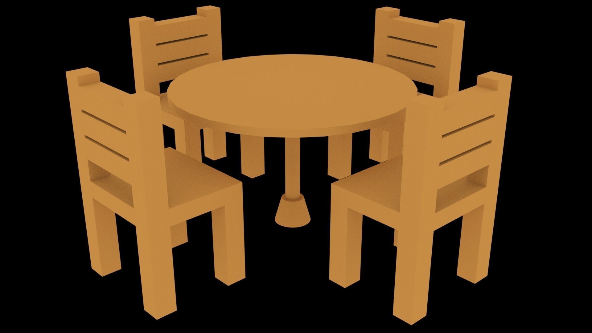 Low Poly Game Ready Table and Chairs Low-poly 3D model_6