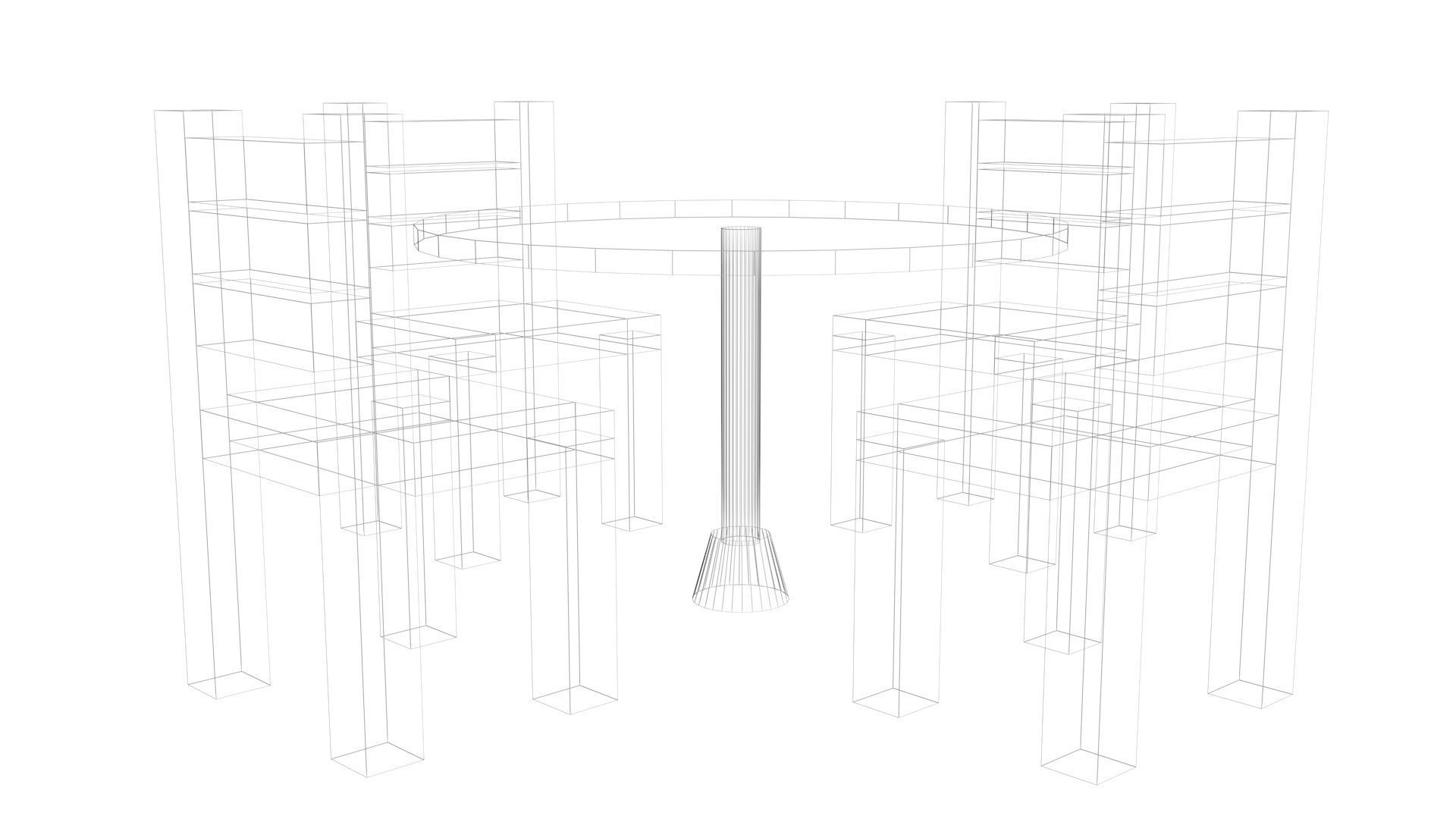 Low Poly Game Ready Table and Chairs Low-poly 3D model_9