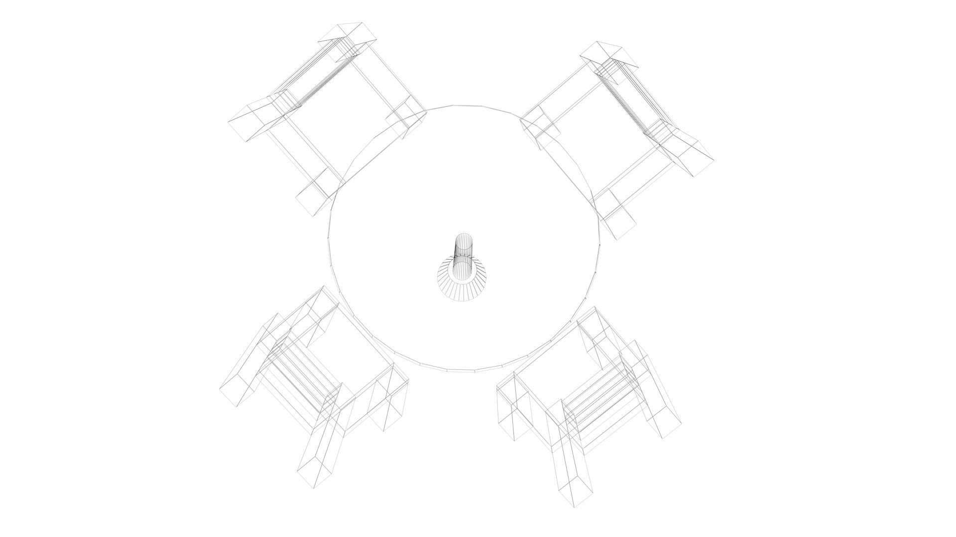 Low Poly Game Ready Table and Chairs Low-poly 3D model_11