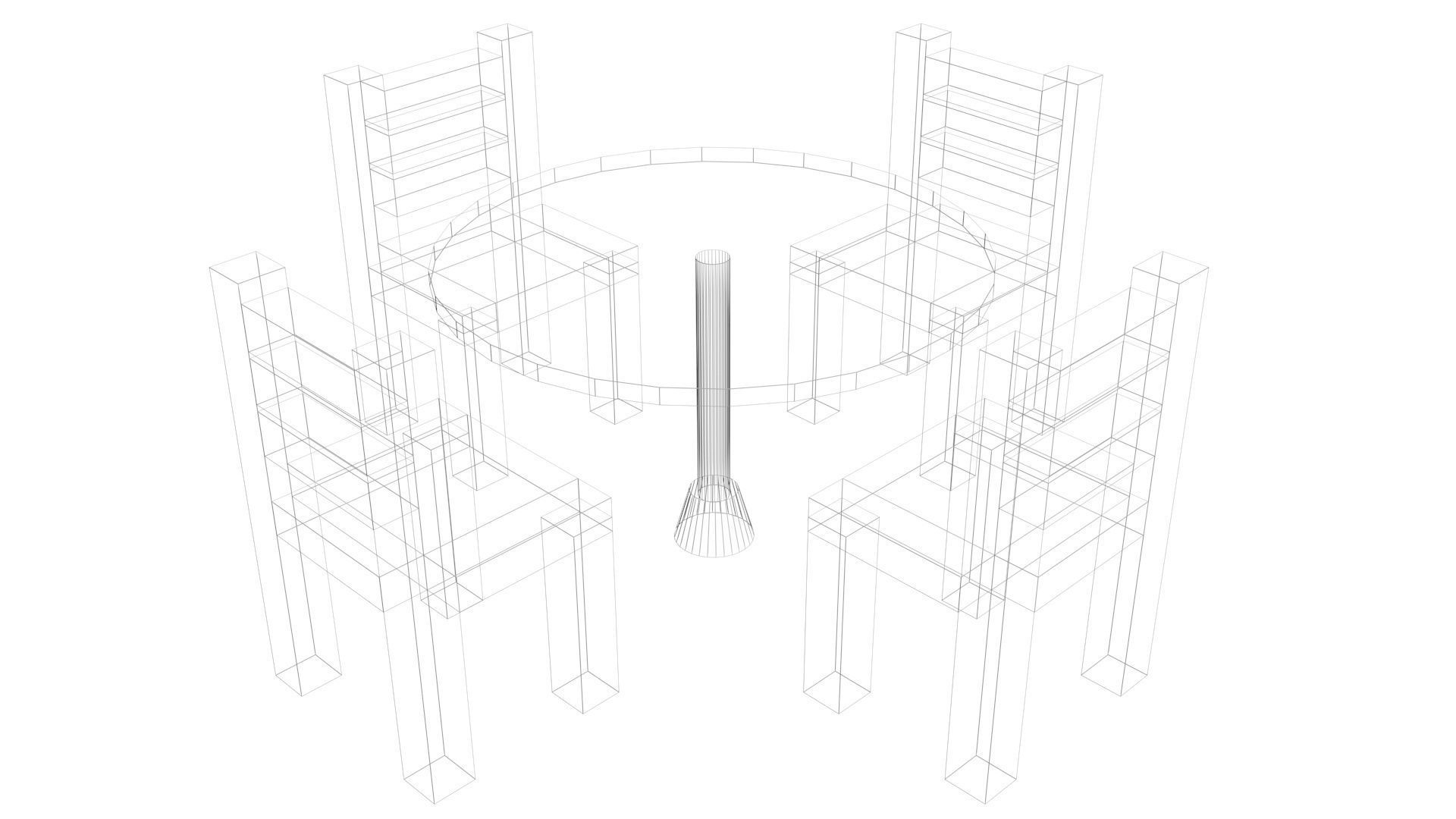Low Poly Game Ready Table and Chairs Low-poly 3D model_7