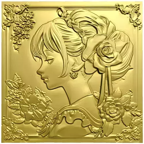 Japanese anime girl with flowers5 CNC 3D model 3D print model