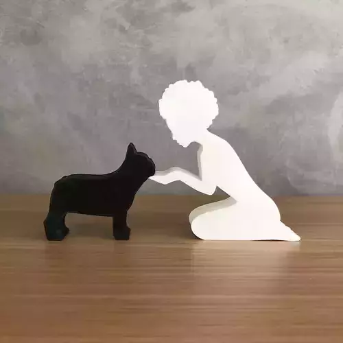 Girl and her french bulldog -afro hair- for 3D printer 