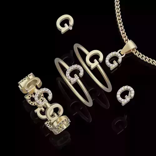 Letter G earring pendant ring   printable jewelry 3D model