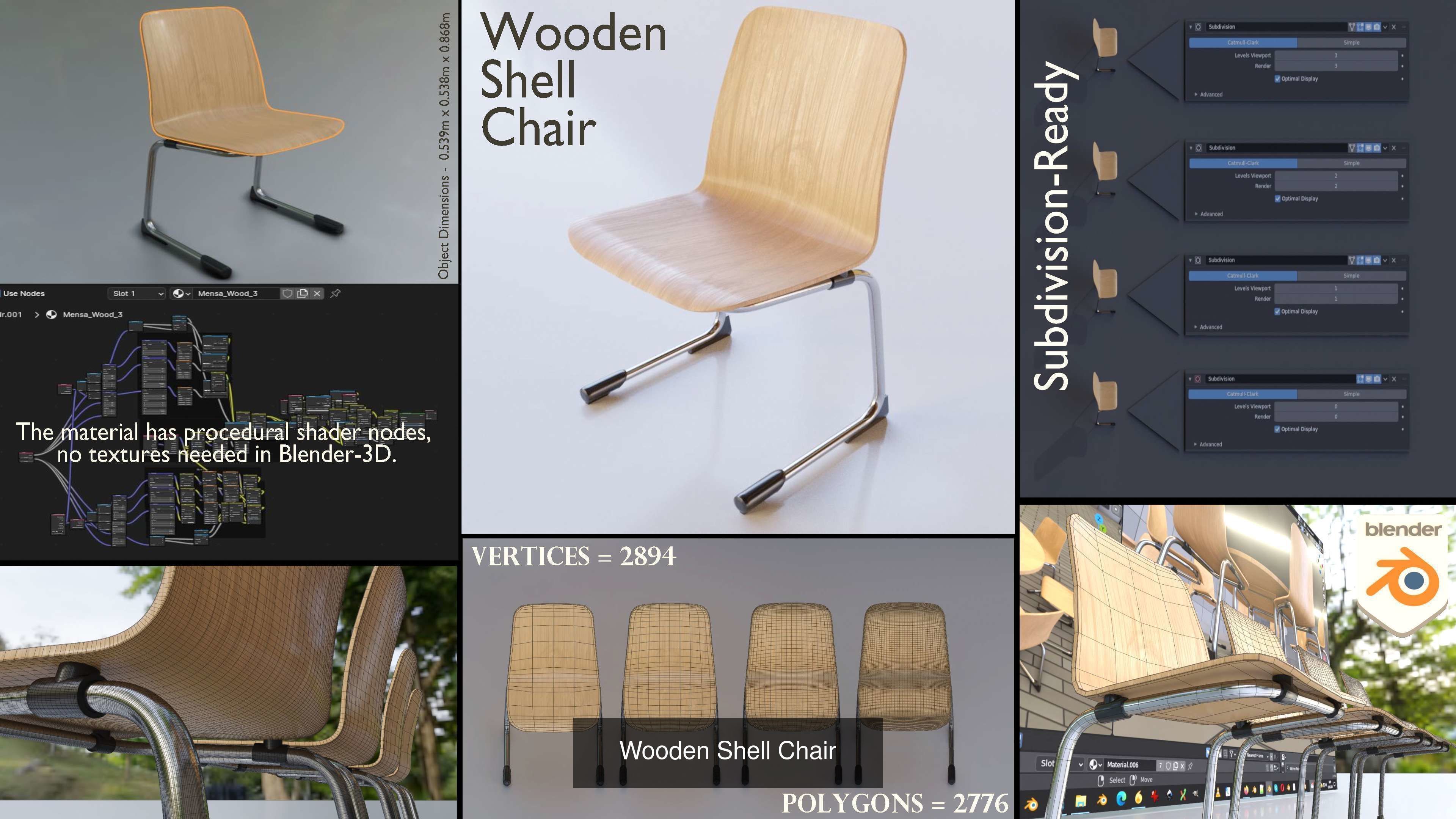  Wooden Shell Chair And Metal Base Oval Wood Table 3D Model Collection_5