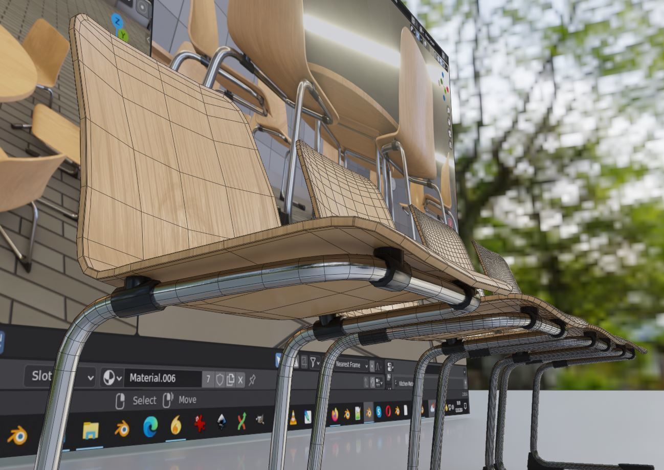  Wooden Shell Chair And Metal Base Oval Wood Table 3D Model Collection_30