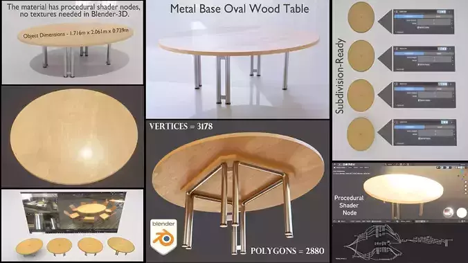  Wooden Shell Chair And Metal Base Oval Wood Table 3D Model Collection