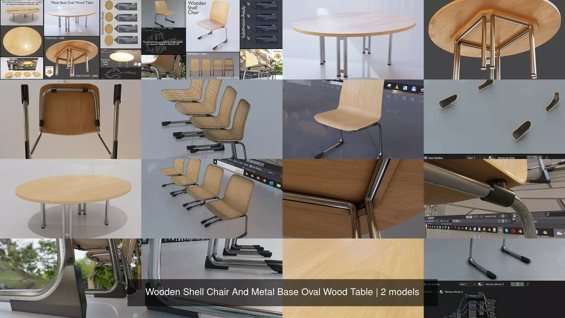  Wooden Shell Chair And Metal Base Oval Wood Table 3D Model Collection_1