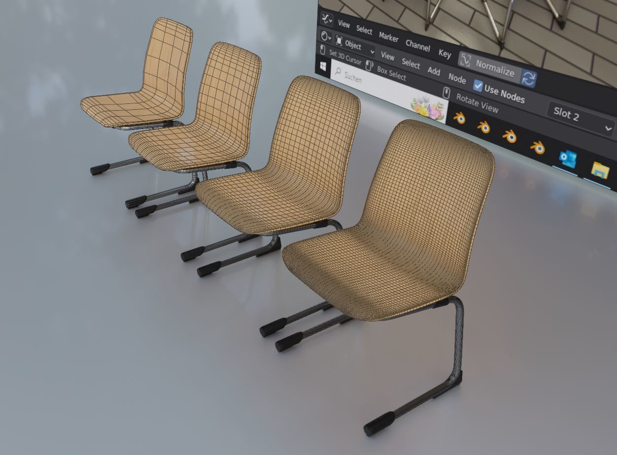  Wooden Shell Chair And Metal Base Oval Wood Table 3D Model Collection_25