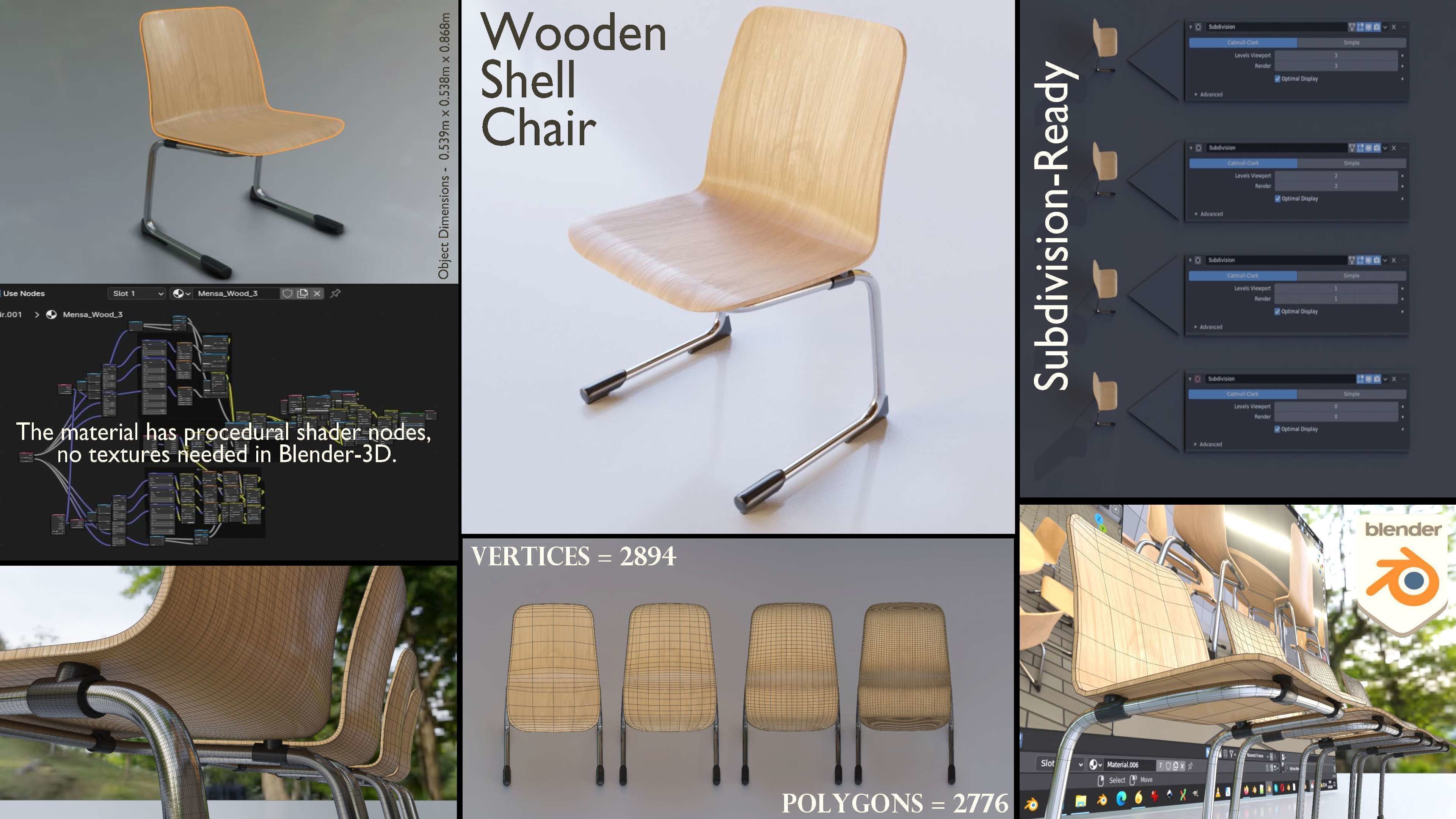  Wooden Shell Chair And Metal Base Oval Wood Table 3D Model Collection_2