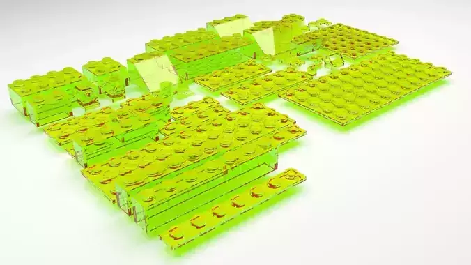 Lime Green Glass Lego Bricks Set