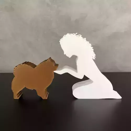Girl and her German Spitz-Pomeranian -wavy hair- for 3D printer 
