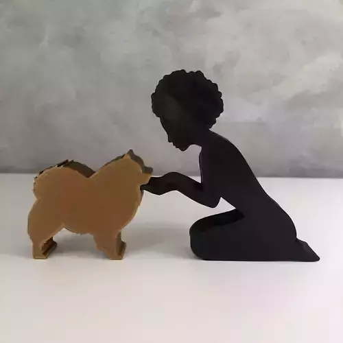 Girl and her German Spitz-Pomeranian -afro hair- for 3D printer